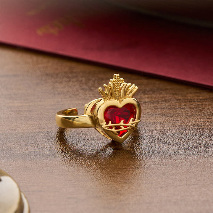 Christianartworkshop Offener Ring mit geformtem Heiligen Herzen: Symbol für zärtlichen himmlischen Schutz - image 20