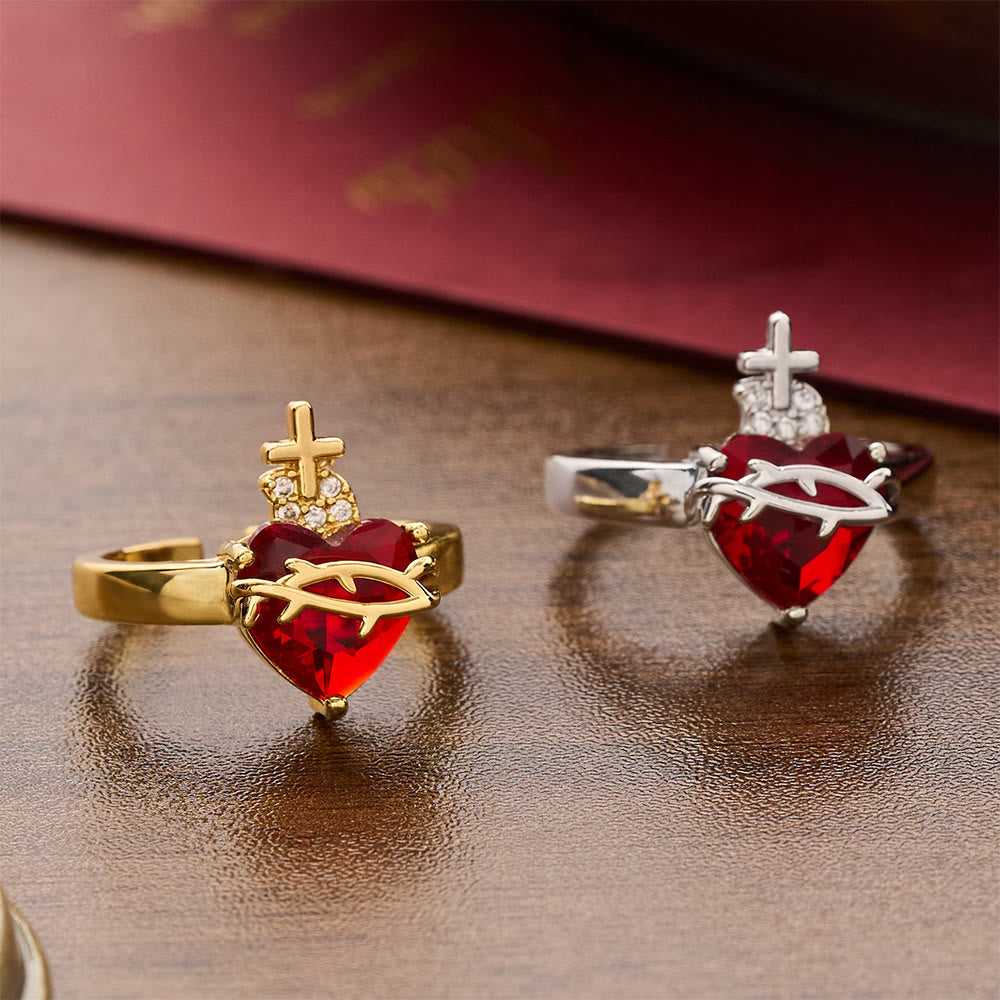 Christianartworkshop Offener Ring mit geformtem Heiligen Herzen: Symbol für zärtlichen himmlischen Schutz - image 0