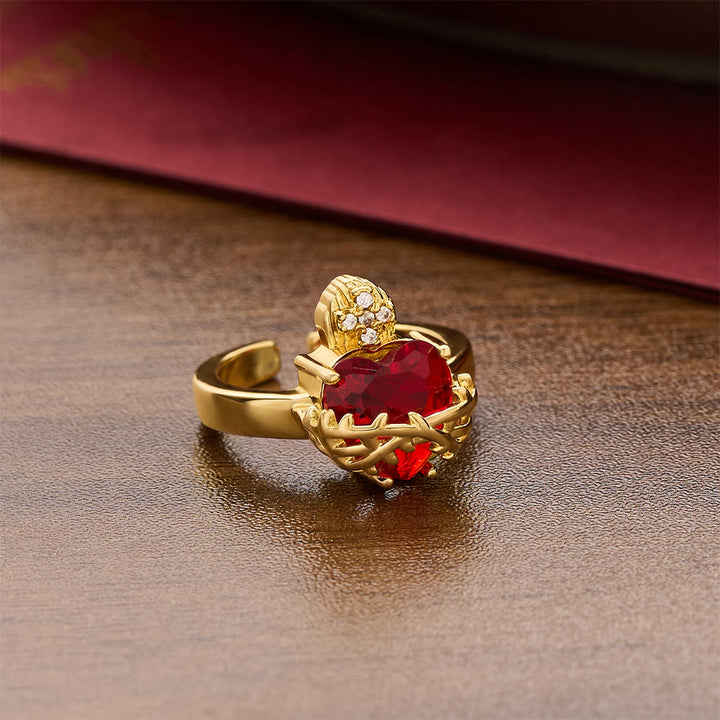 Christianartworkshop Offener Ring mit geformtem Heiligen Herzen: Symbol für zärtlichen himmlischen Schutz - image 18