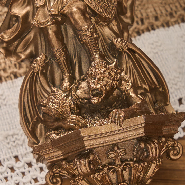 Christianartworkshop Grandiose geflügelte St.-Michael-Wandskulptur mit Hintergrundbeleuchtung: Sinnbild des edlen himmlischen Schutzes - image 6