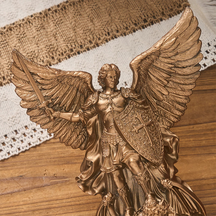 Christianartworkshop Grandiose geflügelte St.-Michael-Wandskulptur mit Hintergrundbeleuchtung: Sinnbild des edlen himmlischen Schutzes - image 5