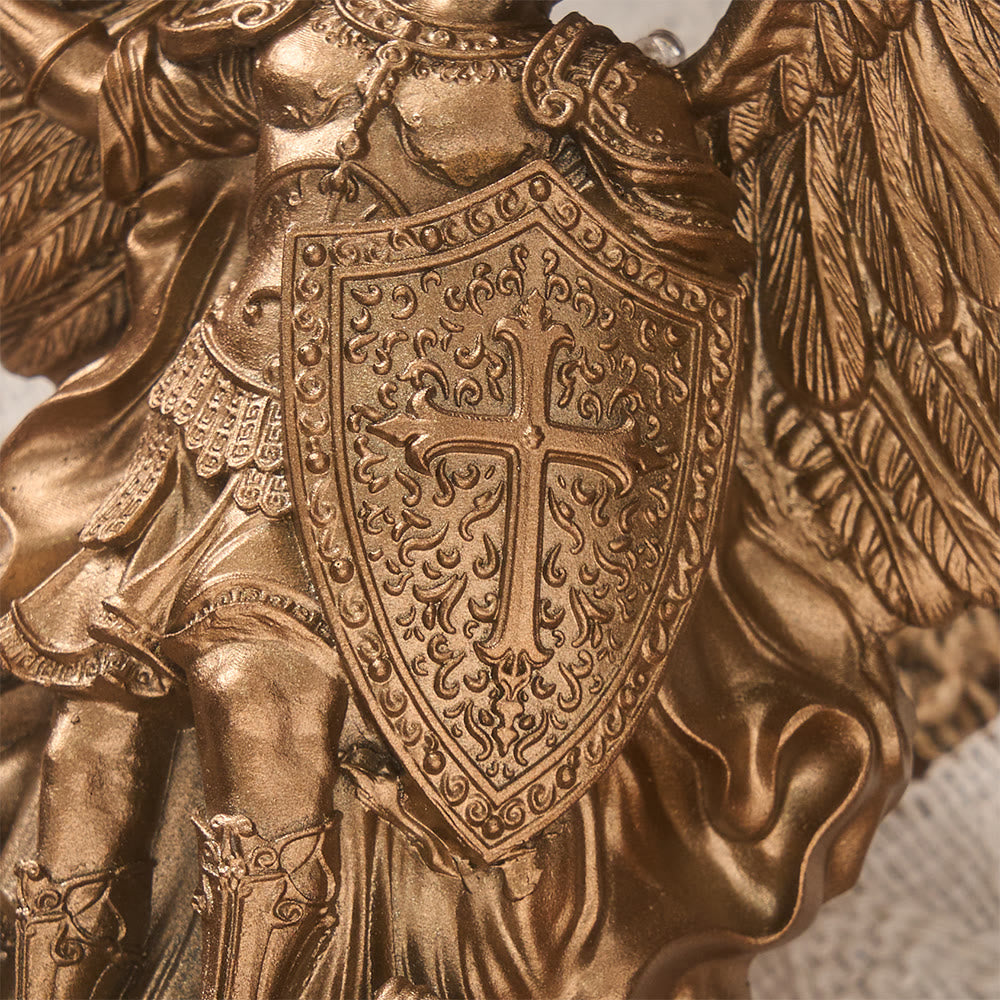 Christianartworkshop Grandiose geflügelte St.-Michael-Wandskulptur mit Hintergrundbeleuchtung: Sinnbild des edlen himmlischen Schutzes - image 7