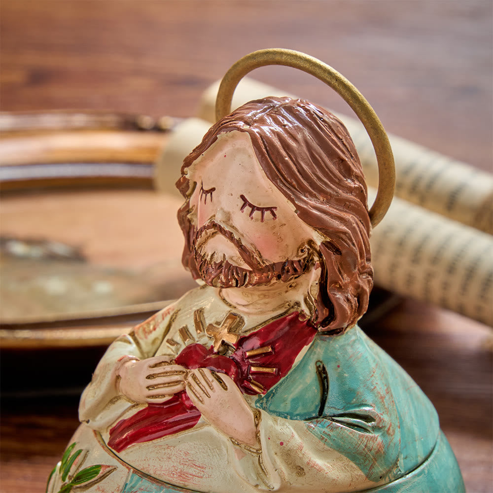 Christianartworkshop 2er-Pack verspielte Aufbewahrungsboxen für Rosenkränze mit Figuren des Heiligen Herzens, Jesus und Jungfrau Maria, dekorative Aufbewahrungsboxen für religiöse Statuen - image 3