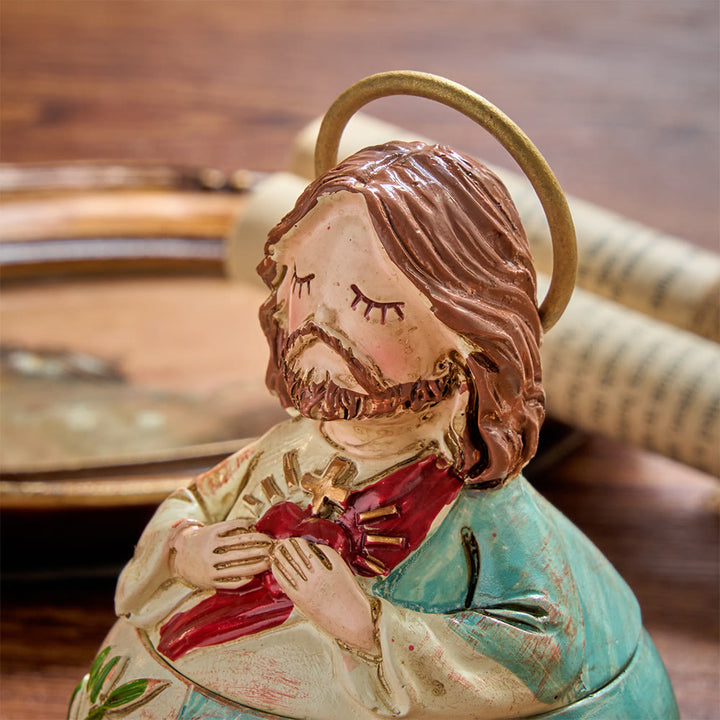 Christianartworkshop 2er-Pack verspielte Aufbewahrungsboxen für Rosenkränze mit Figuren des Heiligen Herzens, Jesus und Jungfrau Maria, dekorative Aufbewahrungsboxen für religiöse Statuen - image 3