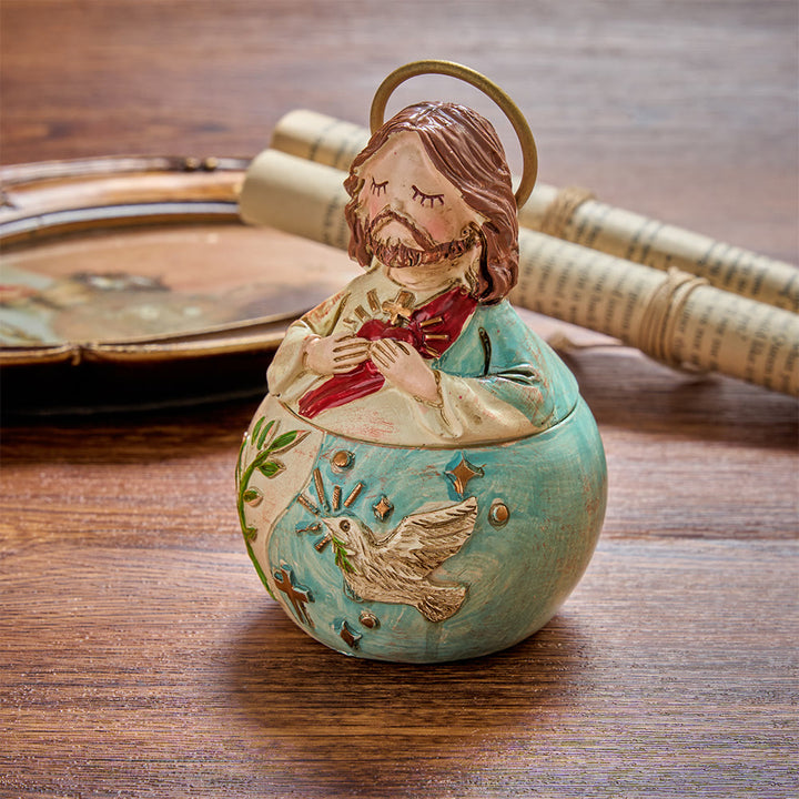Christianartworkshop 2er-Pack verspielte Aufbewahrungsboxen für Rosenkränze mit Figuren des Heiligen Herzens, Jesus und Jungfrau Maria, dekorative Aufbewahrungsboxen für religiöse Statuen - Jesus - image 2