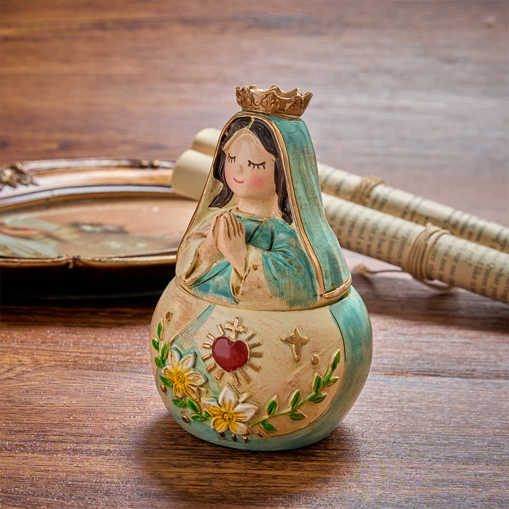Christianartworkshop 2er-Pack verspielte Aufbewahrungsboxen für Rosenkränze mit Figuren des Heiligen Herzens, Jesus und Jungfrau Maria, dekorative Aufbewahrungsboxen für religiöse Statuen - Jungfrau Maria - image 4