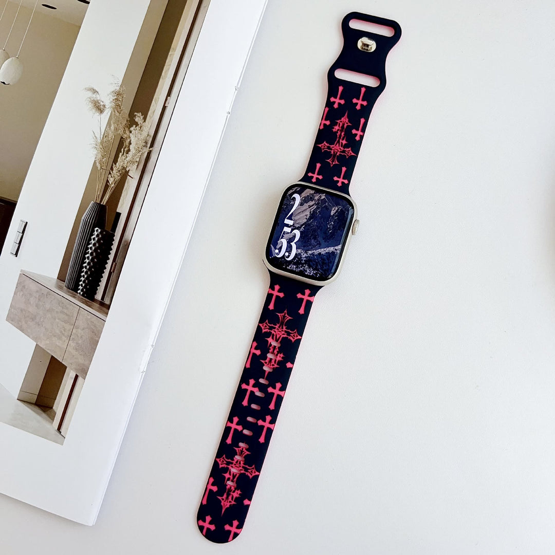 Christianartworkshop Silikon-Uhrenarmband im gotischen Stil mit mehreren Kreuzen (Uhr nicht enthalten): Talisman zeitloser himmlischer Anmut - Rosa Kreuz - image 18