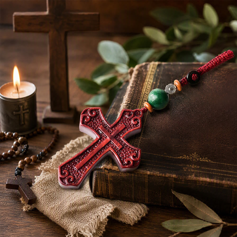 Christianartworkshop Schlüsselanhänger aus massivem, geschnitztem Kreuz aus verschiedenen Stilen: Symbol sanfter spiritueller Stärke - image 1