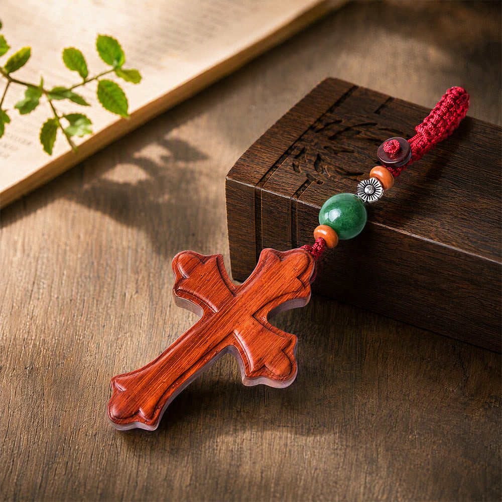 Christianartworkshop Schlüsselanhänger aus massivem, geschnitztem Kreuz aus verschiedenen Stilen: Symbol sanfter spiritueller Stärke - Herzspitze schlicht - image 6