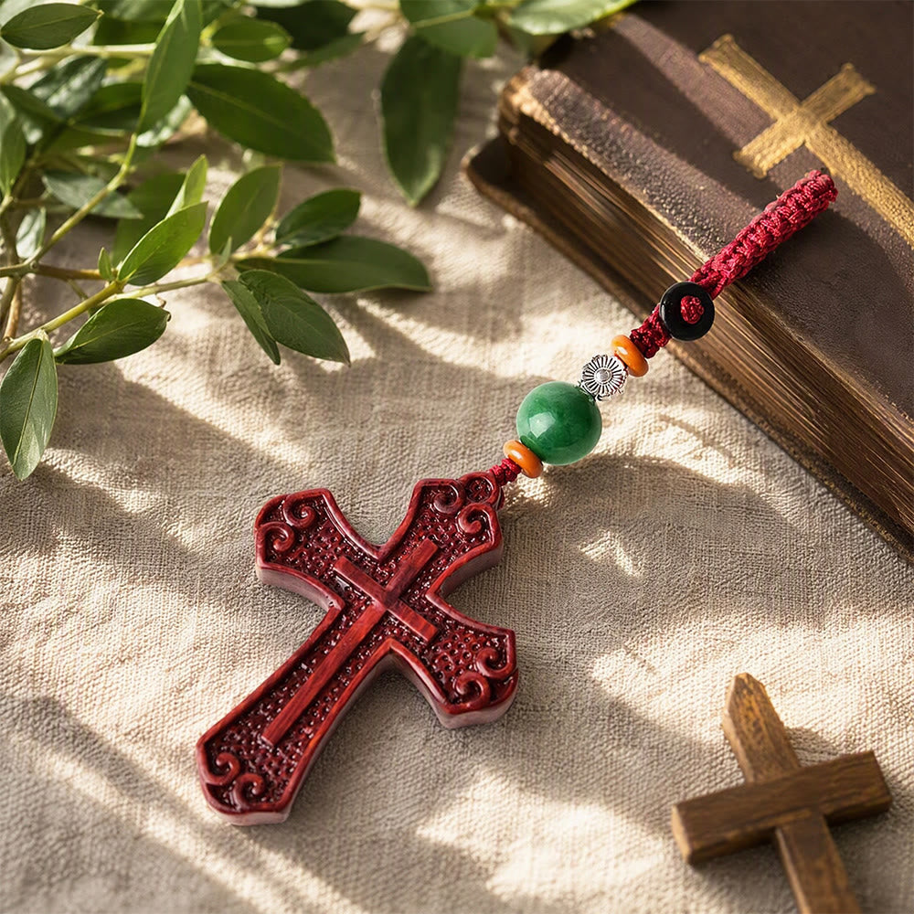Christianartworkshop Schlüsselanhänger aus massivem, geschnitztem Kreuz aus verschiedenen Stilen: Symbol sanfter spiritueller Stärke - Gotische Schriftrolle - image 0