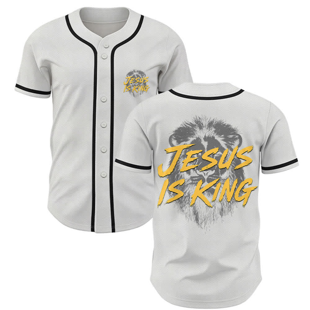 Christianartworkshop Jesus Is King Lion Graphic Mesh Baseball Jersey - Weiß - 5XL - image 7