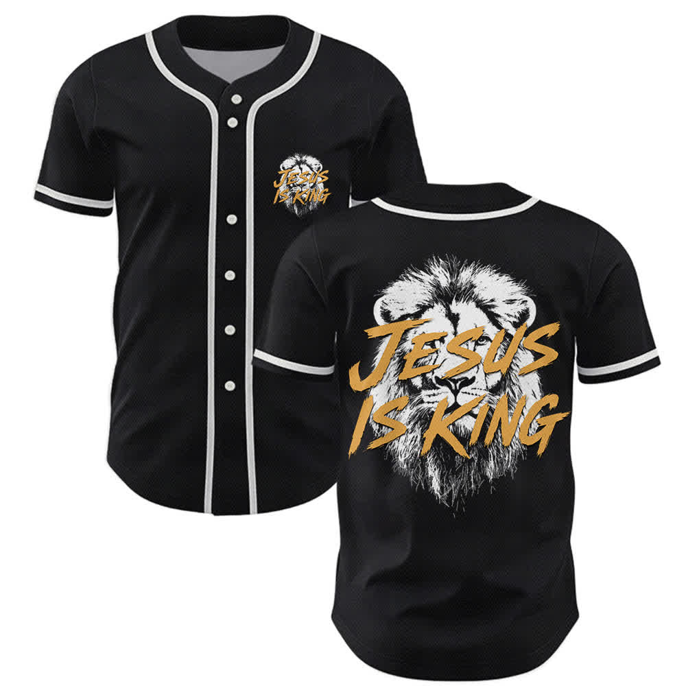 Christianartworkshop Jesus Is King Lion Graphic Mesh Baseball Jersey - Schwarz - 5XL - image 14