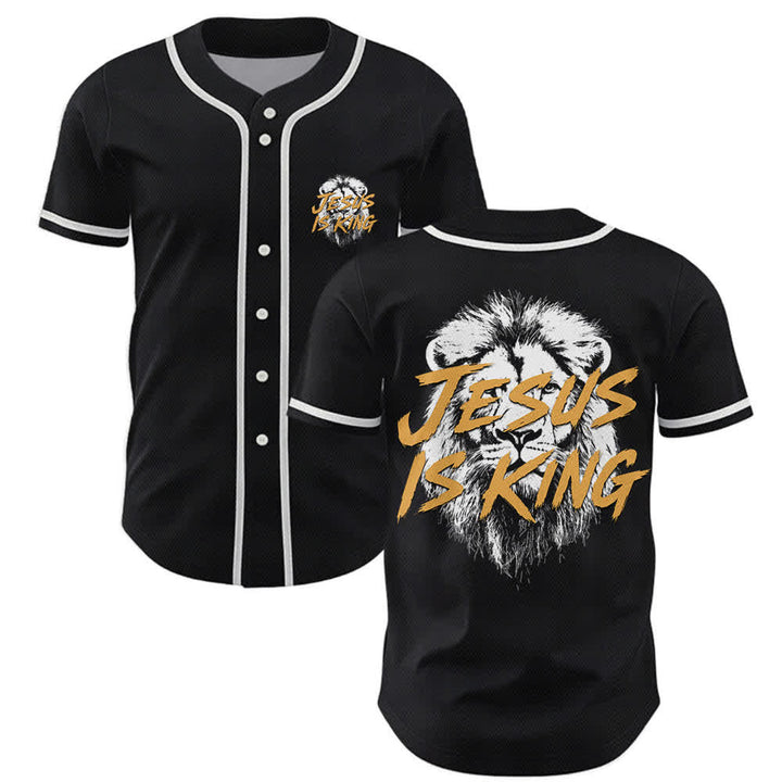 Christianartworkshop Jesus Is King Lion Graphic Mesh Baseball Jersey - Schwarz - 5XL - image 14