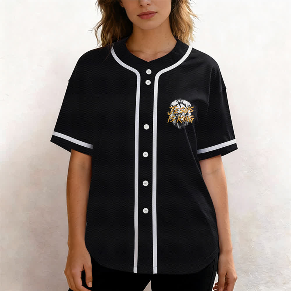 Christianartworkshop Jesus Is King Lion Graphic Baseball Jersey - image 18