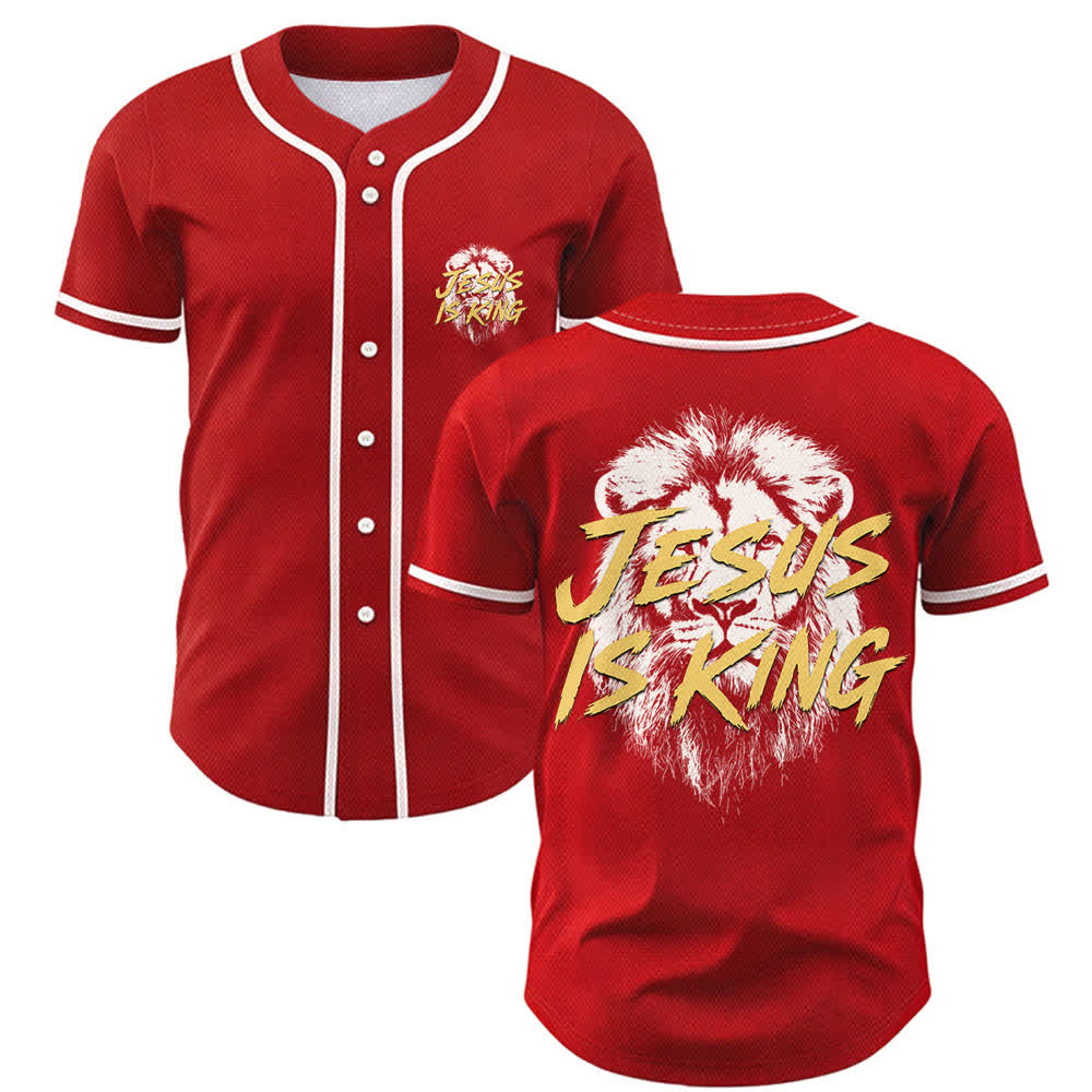 Christianartworkshop Jesus Is King Lion Graphic Mesh Baseball Jersey - Rot - 5XL - image 21