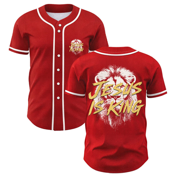 Christianartworkshop Jesus Is King Lion Graphic Mesh Baseball Jersey - Rot - 5XL - image 21