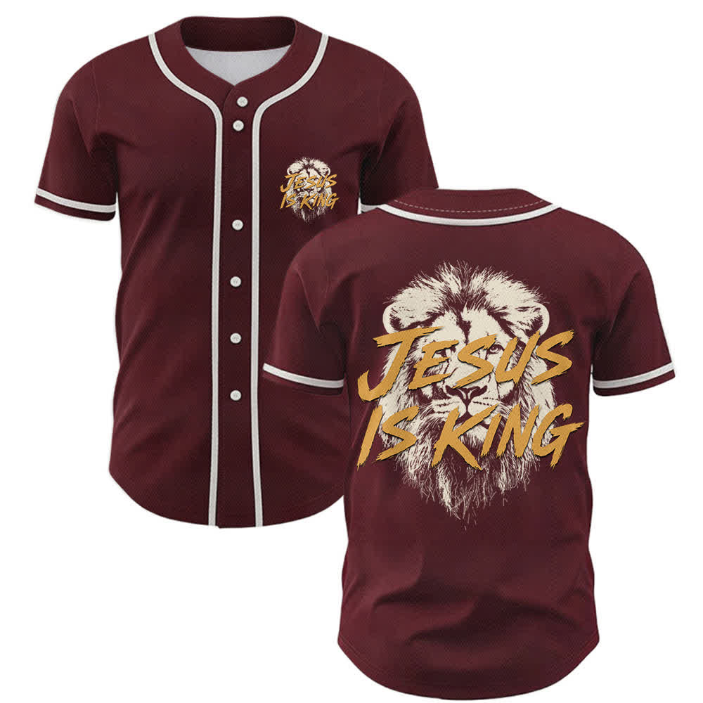 Christianartworkshop Jesus Is King Lion Graphic Mesh Baseball Jersey - Wein - 5XL - image 28