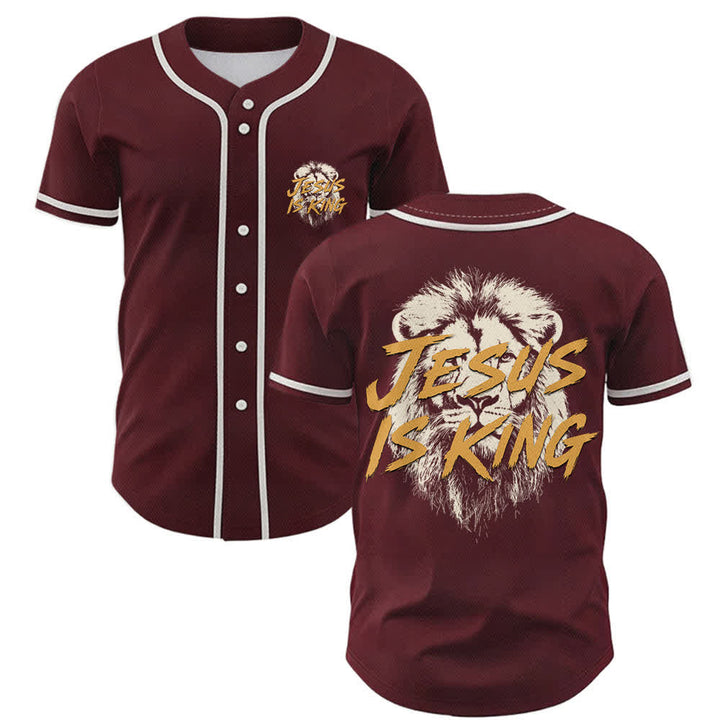 Christianartworkshop Jesus Is King Lion Graphic Mesh Baseball Jersey - Wein - 5XL - image 28