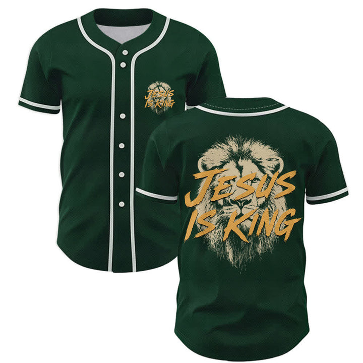 Christianartworkshop Jesus Is King Lion Graphic Mesh Baseball Jersey - Grün - 5XL - image 42