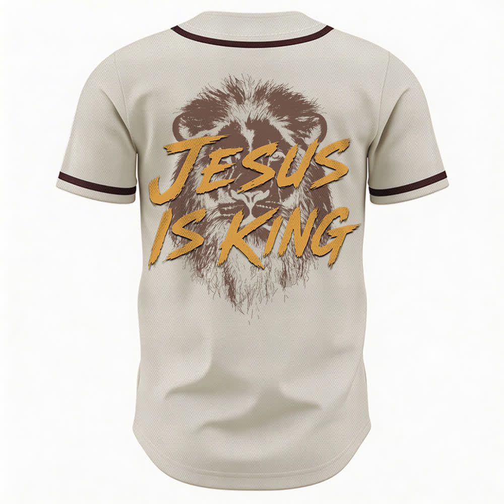 Christianartworkshop Jesus Is King Lion Graphic Baseball Jersey - image 50
