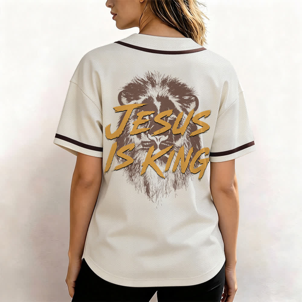 Christianartworkshop Jesus Is King Lion Graphic Baseball Jersey - image 52