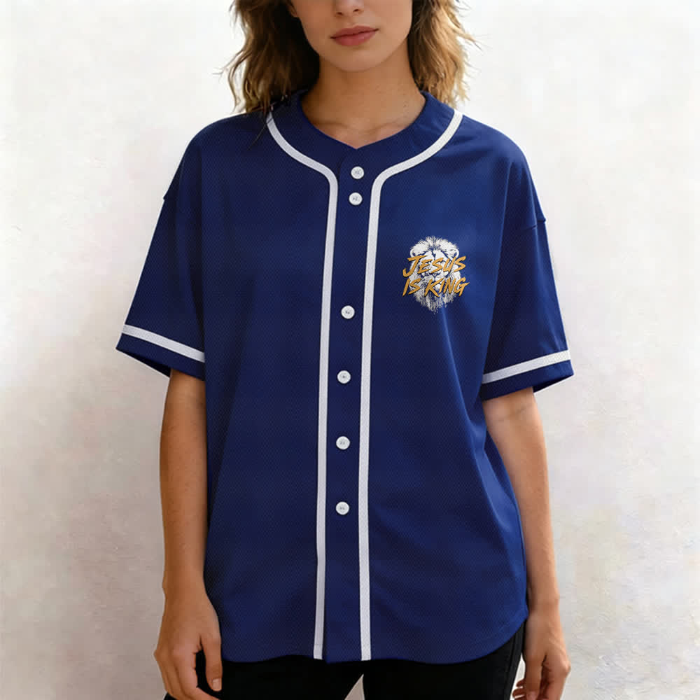 Christianartworkshop Jesus Is King Lion Graphic Baseball Jersey - image 4