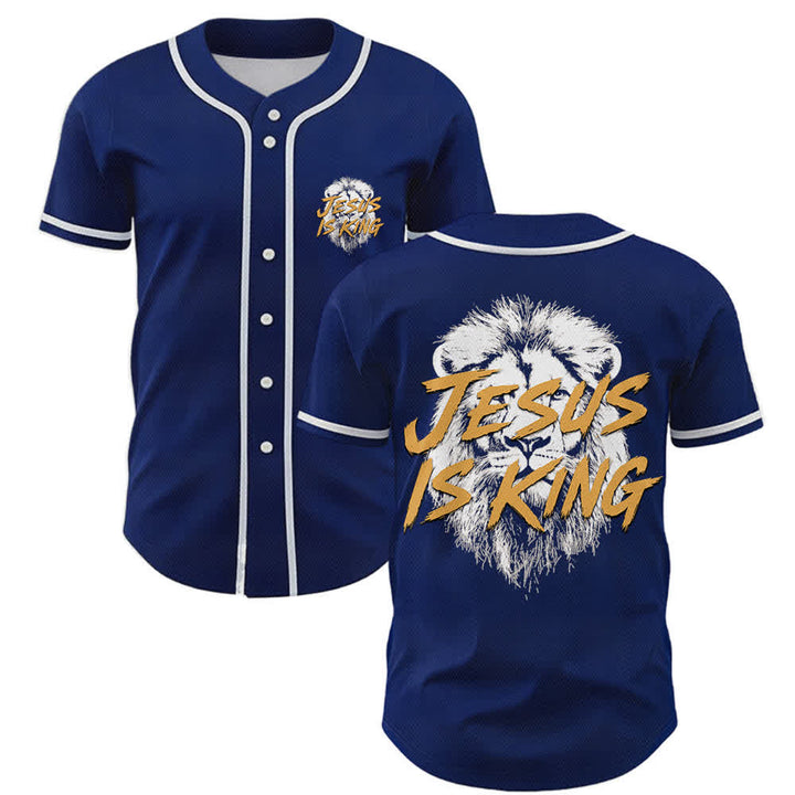 Christianartworkshop Jesus Is King Lion Graphic Mesh Baseball Jersey - Marine - 5XL - image 0
