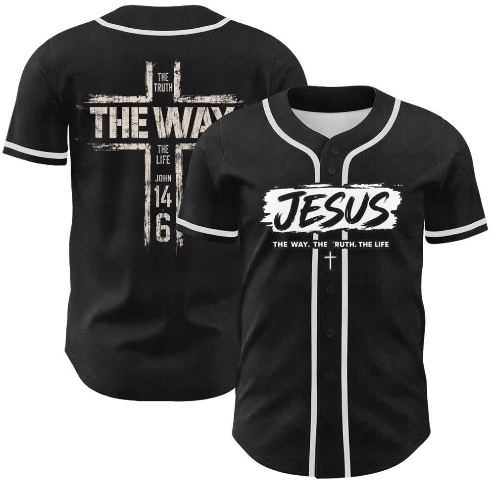 Christianartworkshop Jesus The Way Brush Print Schwarzes Baseballtrikot - Weiß - 5XL - image 0