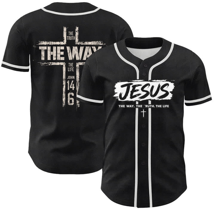 Christianartworkshop Jesus The Way Brush Print Schwarzes Baseballtrikot - Weiß - 5XL - image 0