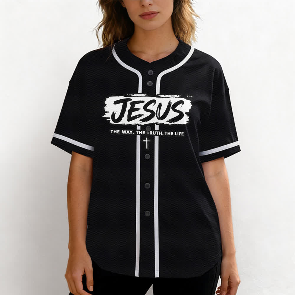 Christianartworkshop Jesus The Way Brush Print Schwarzes Baseballtrikot - image 4