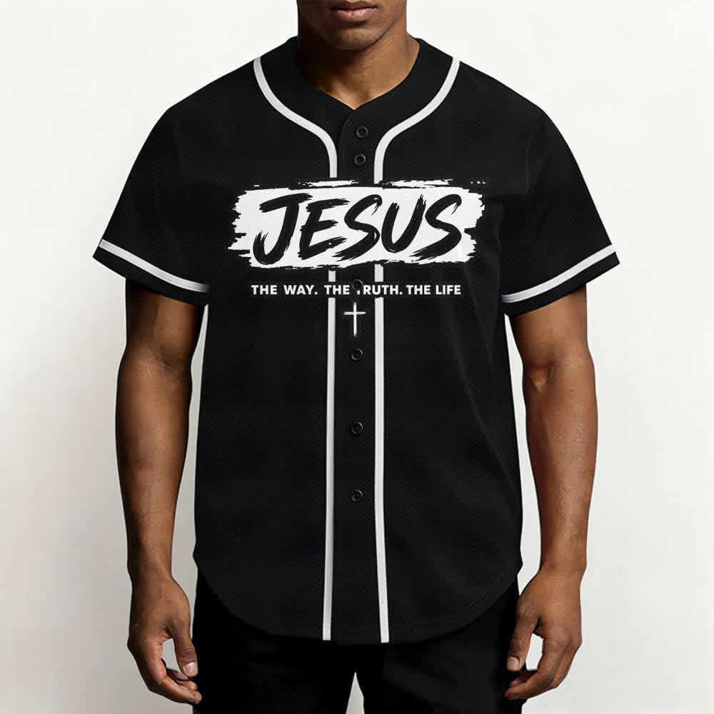 Christianartworkshop Jesus The Way Brush Print Schwarzes Baseballtrikot - image 6