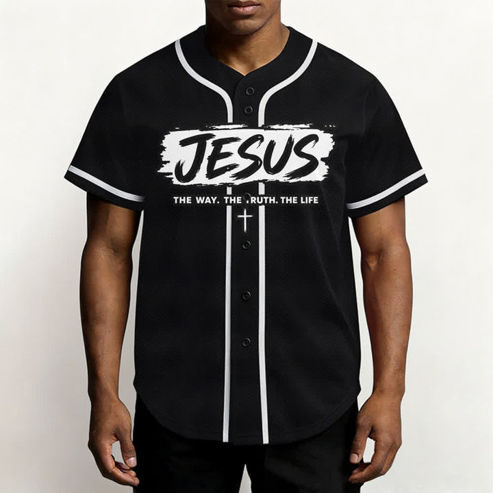 Christianartworkshop Jesus The Way Brush Print Schwarzes Baseballtrikot - image 6