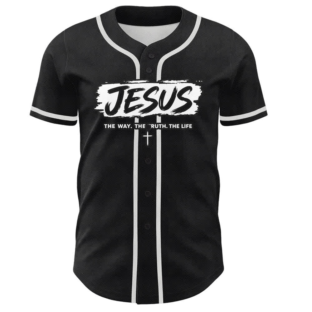 Christianartworkshop Jesus The Way Brush Print Schwarzes Baseballtrikot - image 2