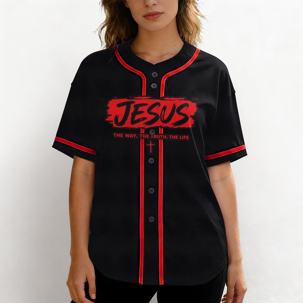 Christianartworkshop Jesus The Way Brush Print Schwarzes Baseballtrikot - image 11