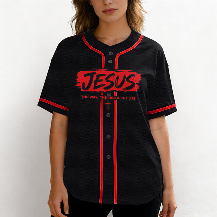 Christianartworkshop Jesus The Way Brush Print Schwarzes Baseballtrikot - image 11