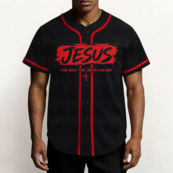 Christianartworkshop Jesus The Way Brush Print Schwarzes Baseballtrikot - image 13