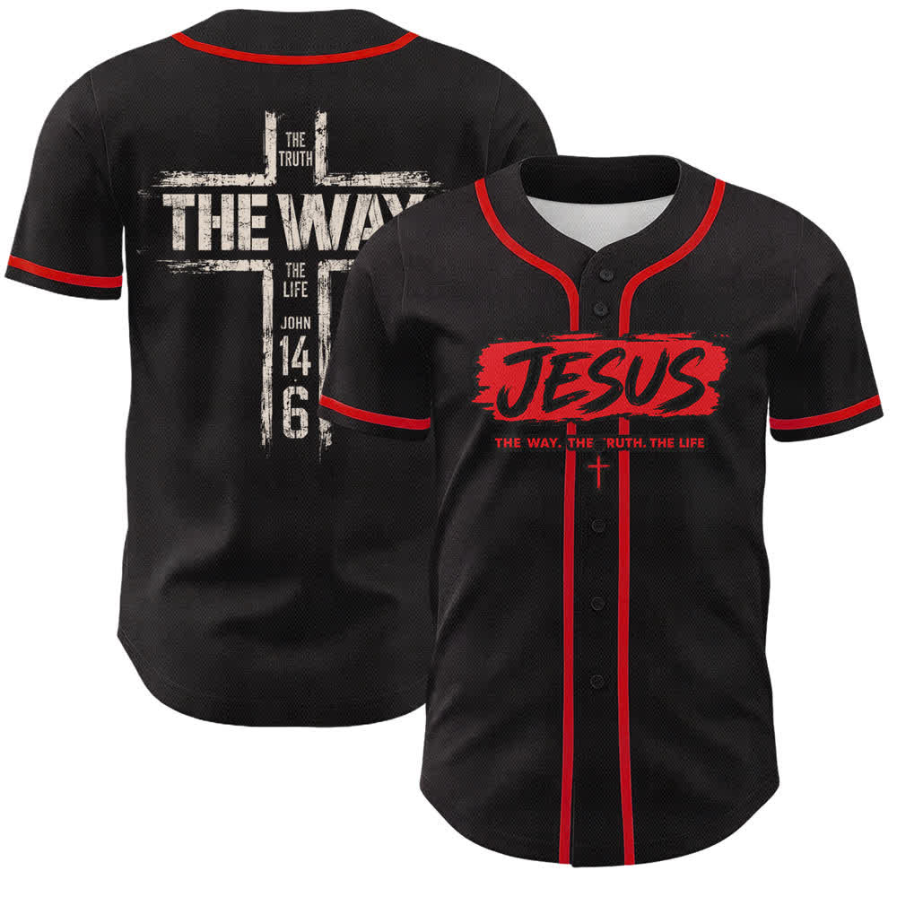 Christianartworkshop Jesus The Way Brush Print Schwarzes Baseballtrikot - Rot - 5XL - image 7