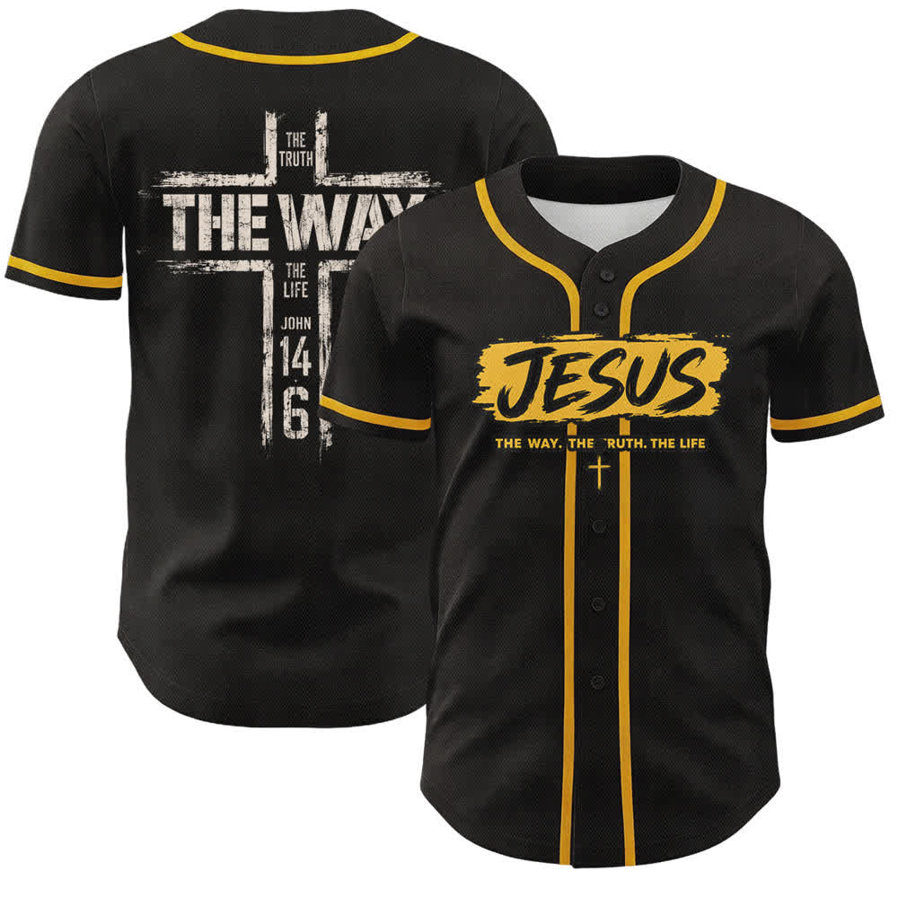 Christianartworkshop Jesus The Way Brush Print Schwarzes Baseballtrikot - Gelb - 5XL - image 14