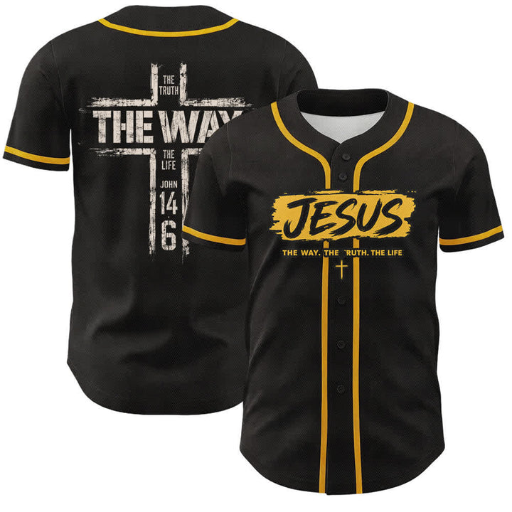 Christianartworkshop Jesus The Way Brush Print Schwarzes Baseballtrikot - Gelb - 5XL - image 14