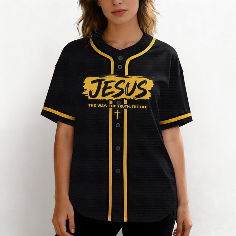 Christianartworkshop Jesus The Way Brush Print Schwarzes Baseballtrikot - image 18