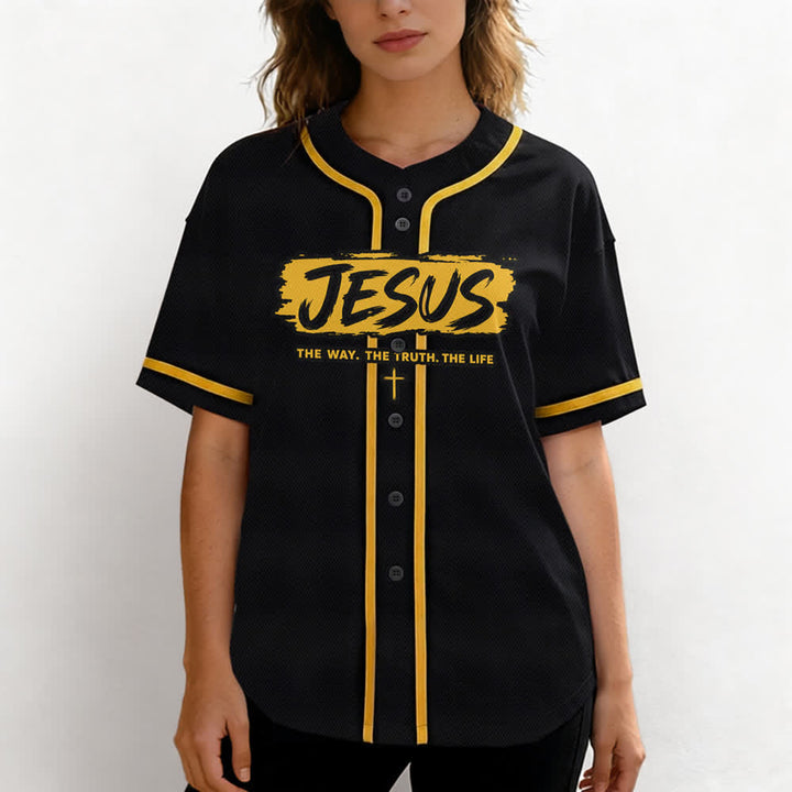 Christianartworkshop Jesus The Way Brush Print Schwarzes Baseballtrikot - image 18