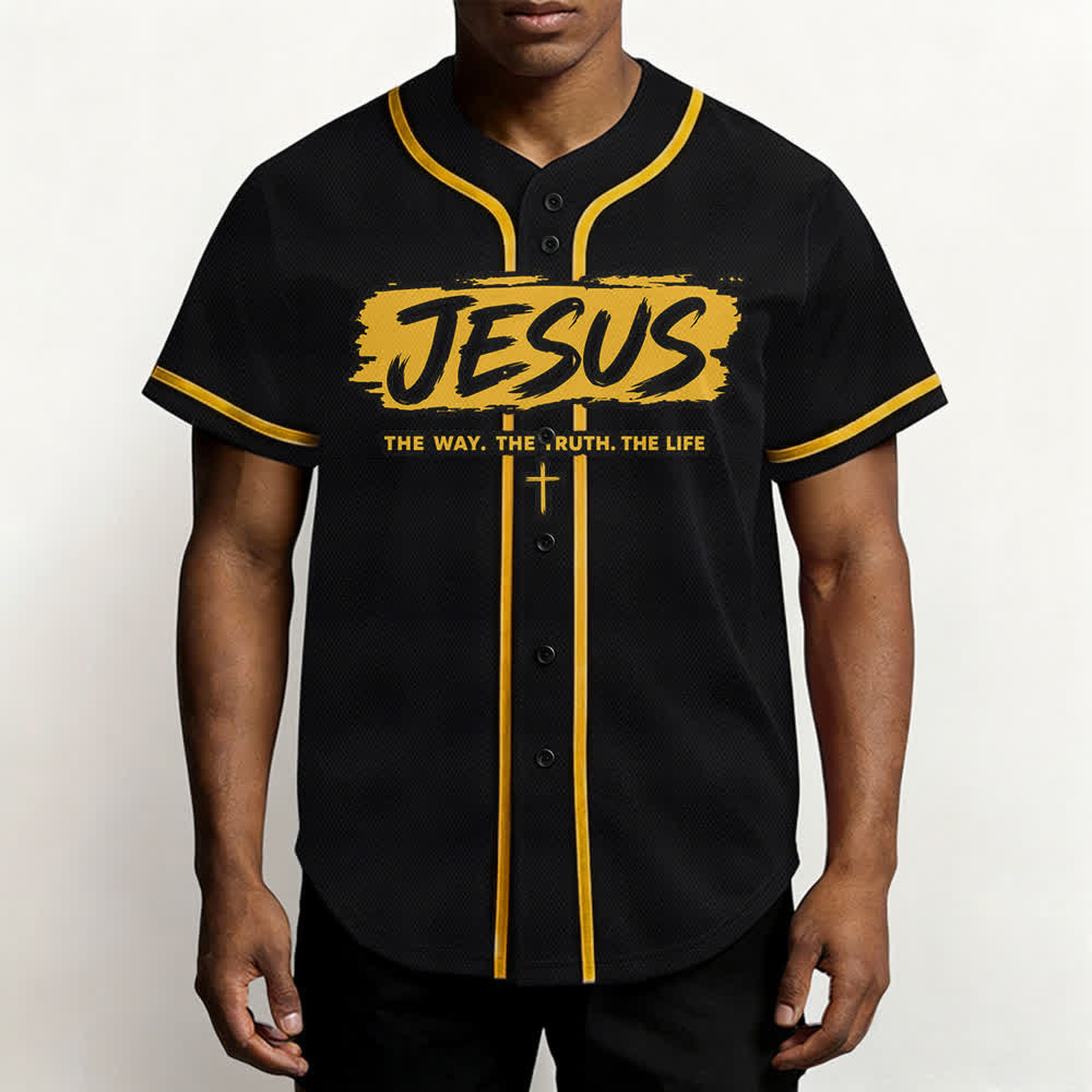 Christianartworkshop Jesus The Way Brush Print Schwarzes Baseballtrikot - image 20