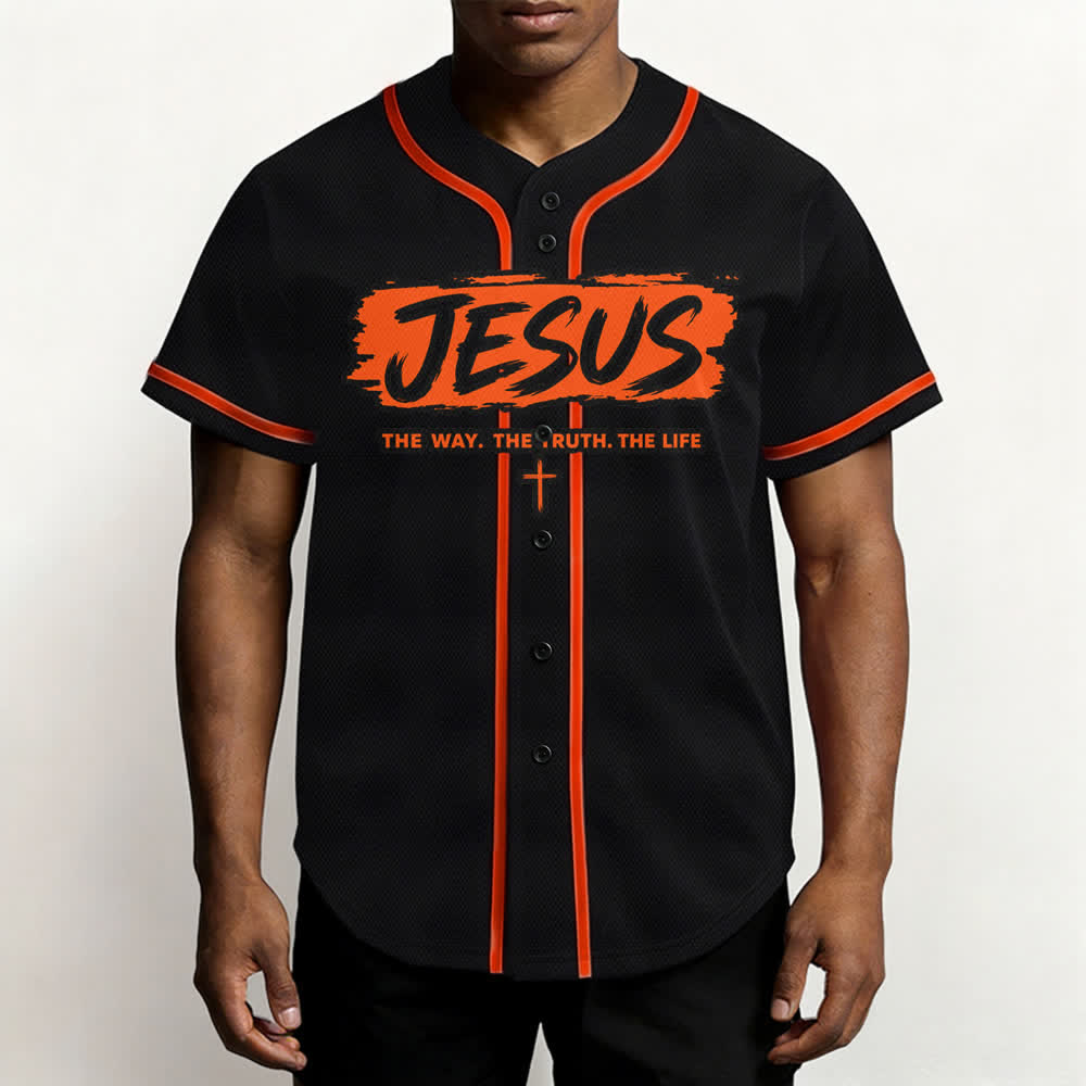 Christianartworkshop Jesus The Way Brush Print Schwarzes Baseballtrikot - image 27