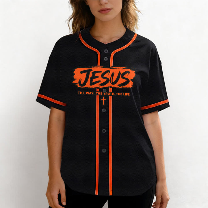 Christianartworkshop Jesus The Way Brush Print Schwarzes Baseballtrikot - image 25
