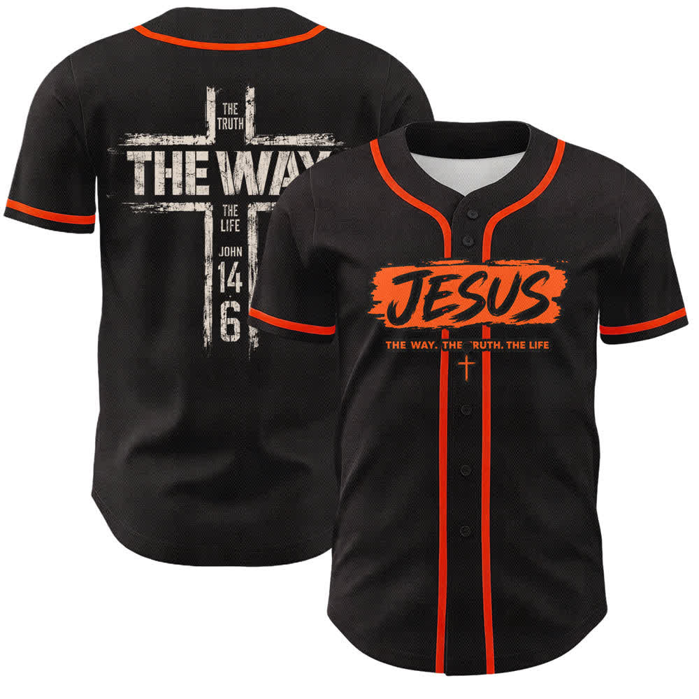 Christianartworkshop Jesus The Way Brush Print Schwarzes Baseballtrikot - Orange - 5XL - image 21