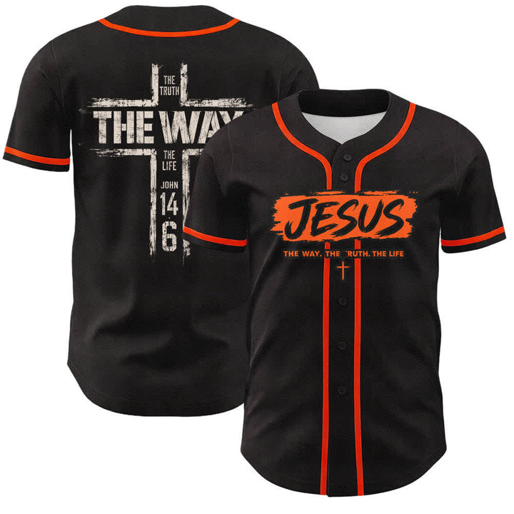 Christianartworkshop Jesus The Way Brush Print Schwarzes Baseballtrikot - Orange - 5XL - image 21