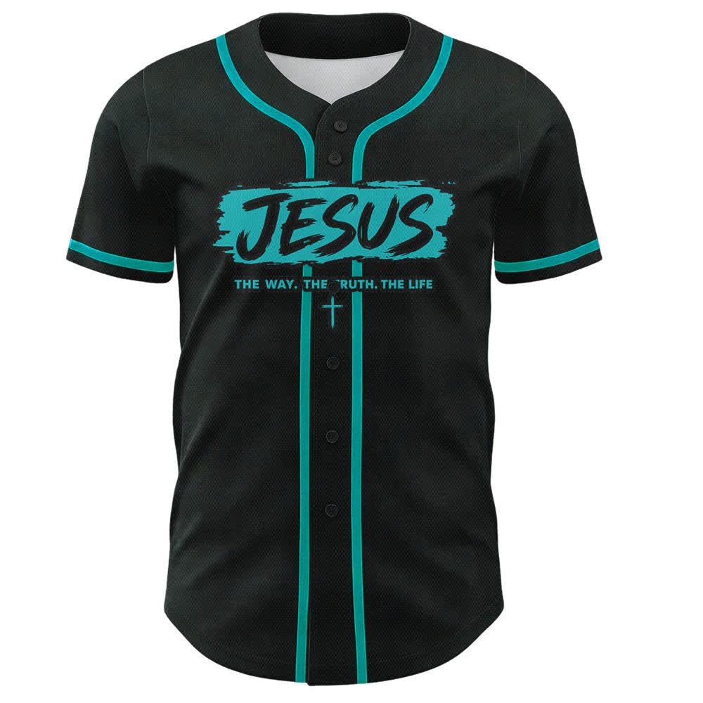 Christianartworkshop Jesus The Way Brush Print Schwarzes Baseballtrikot - image 32