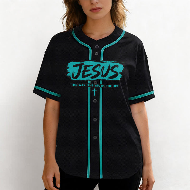 Christianartworkshop Jesus The Way Brush Print Schwarzes Baseballtrikot - image 30
