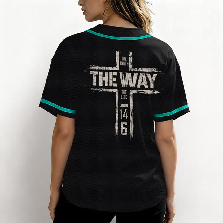 Christianartworkshop Jesus The Way Brush Print Schwarzes Baseballtrikot - image 31