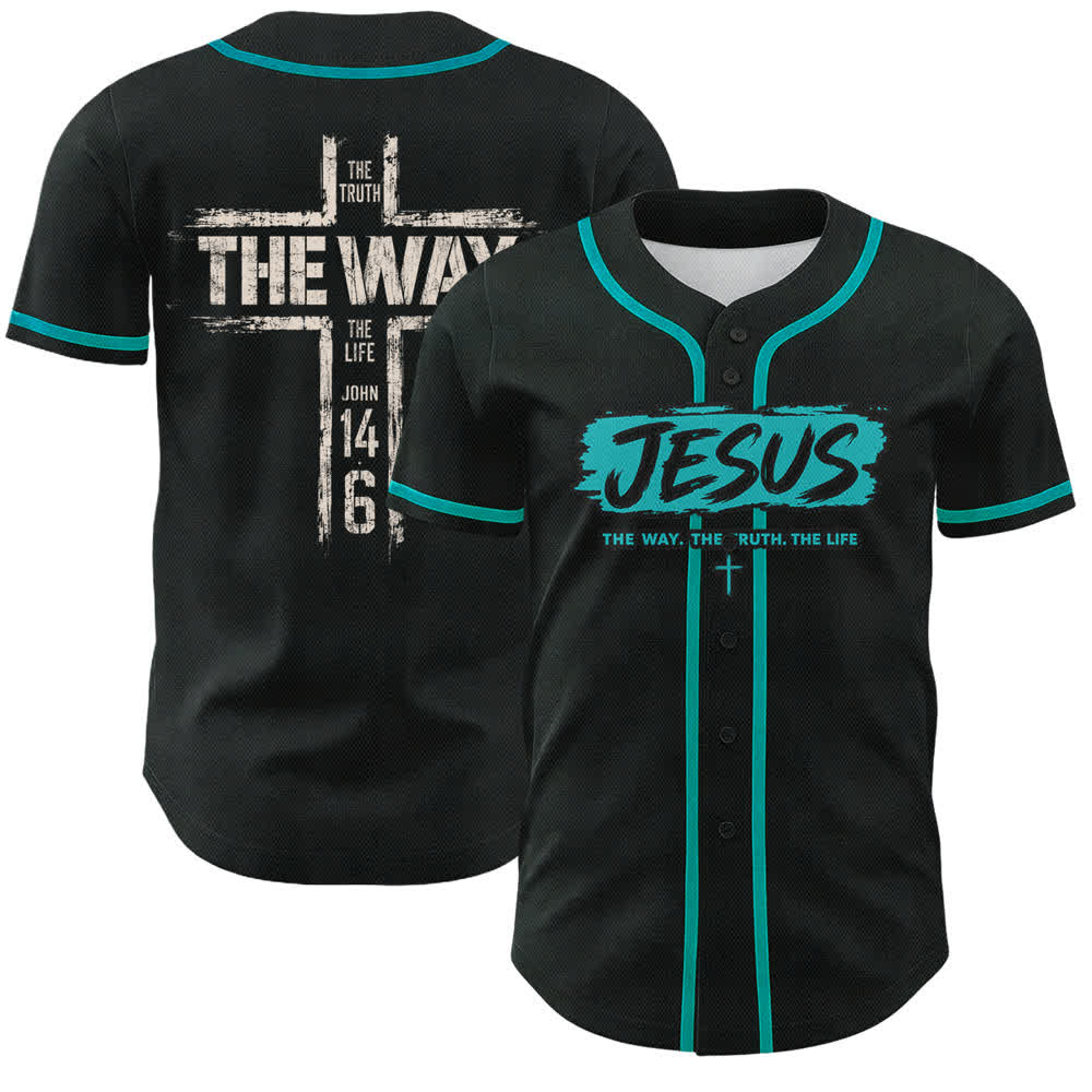 Christianartworkshop Jesus The Way Brush Print Schwarzes Baseballtrikot - Lake Blue - 5XL - image 28